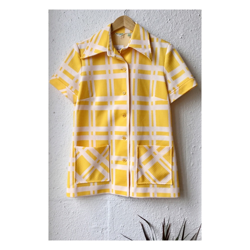Vintage 1970s Yellow Plaid Button Down // Med
